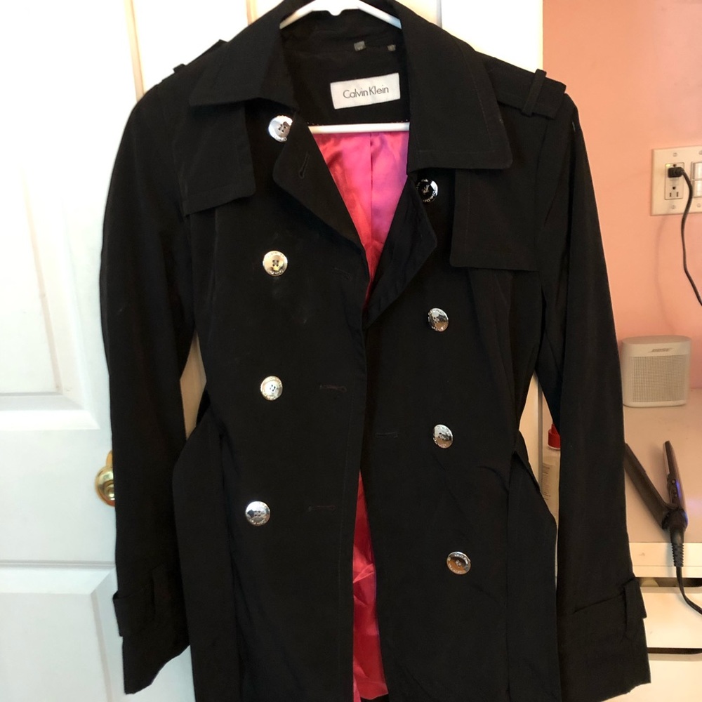 Black Calvin Klein trench raincoat